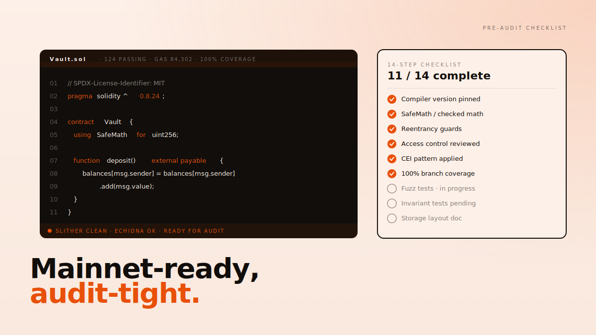The 14-step pre-audit checklist we run on every smart contract before mainnet.